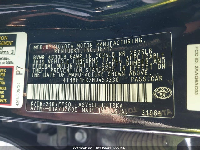Toyota CAMRY SE 2017 4T1BF1FK7HU453330 Image 9