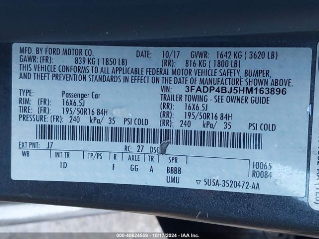 3FADP4BJ5HM163896 Ford FIESTA SE