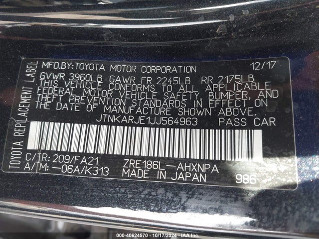 JTNKARJE1JJ564963 Toyota COROLLA IM