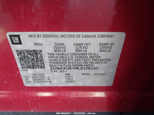 2GNAXUEV8L6126153 Chevrolet Equinox Awd Lt 1.5l Turbo