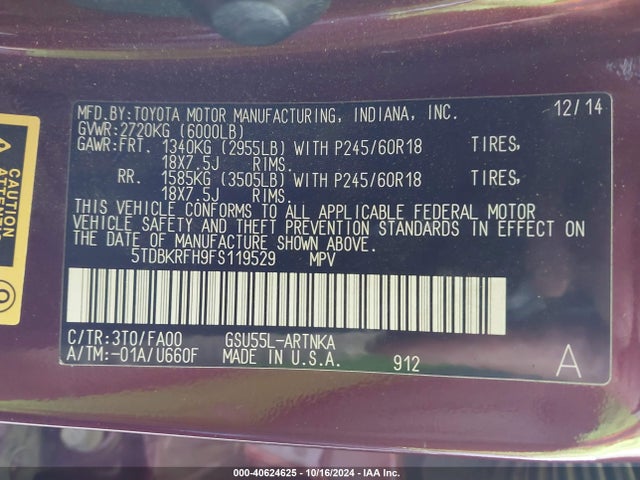 5TDBKRFH9FS119529 Toyota 2gr-fe