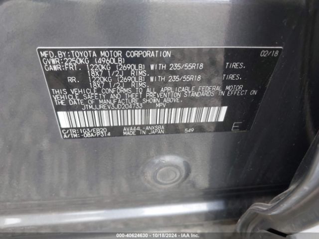 JTMJJREV3JD204733 Toyota Rav4 Hybrid Se