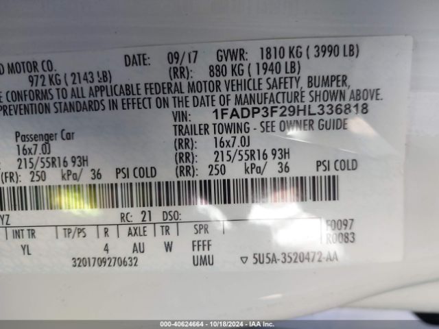 1FADP3F29HL336818 Ford FOCUS SE