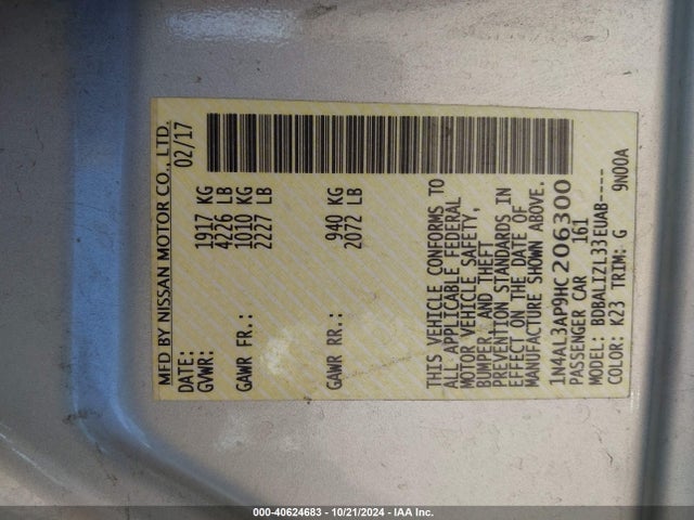 Nissan Altima 2.5 Sv 2017 1N4AL3AP9HC206300 Image 9