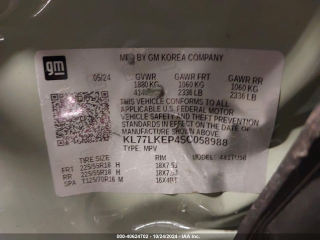 KL77LKEP4SC058988 Chevrolet Trax Fwd Activ
