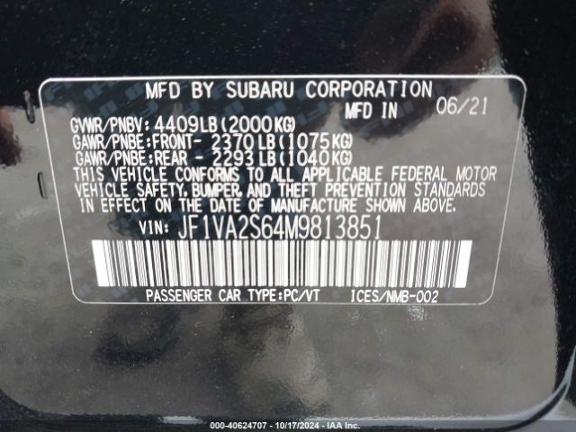 JF1VA2S64M9813851 Subaru Wrx Sti