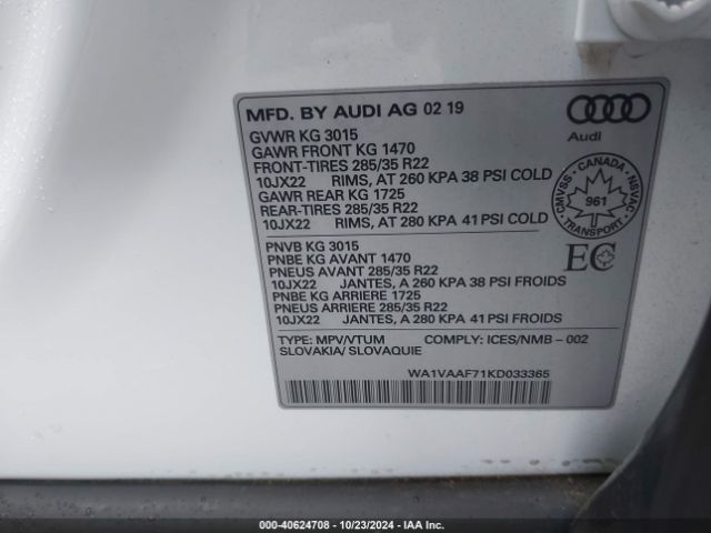 WA1VAAF71KD033365 Audi Q7 55 Premium