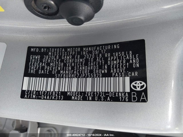 Toyota COROLLA LE 2018 5YFBURHE7JP755929 Image 9