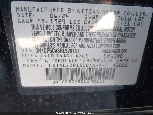 3N1CP5CV8RL570151 Nissan Kicks Sv Xtronic Cvt