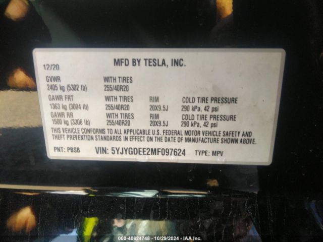 5YJYGDEE2MF097624 Tesla Model Y Long Range Dual Motor All-wheel Drive
