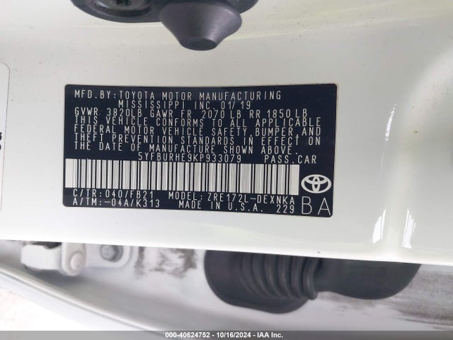 Toyota COROLLA LE 2019 5YFBURHE9KP933079 Image 9