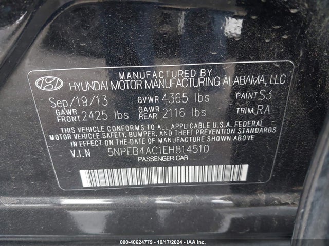5NPEB4AC1EH814510 Hyundai SONATA GLS