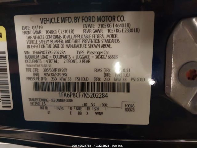 1FA6P8CF7K5202284 Ford MUSTANG GT