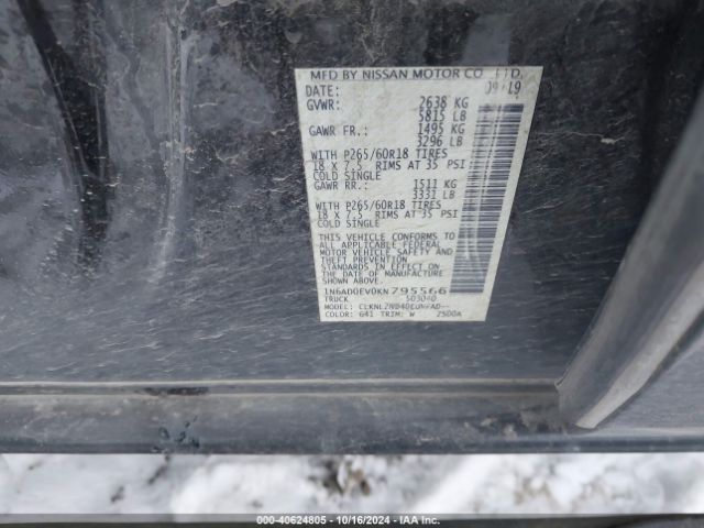 1N6AD0EV0KN795566 Nissan Frontier Sv