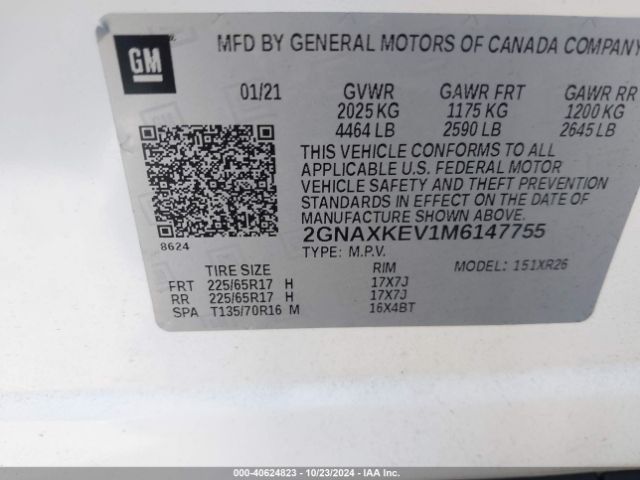 2GNAXKEV1M6147755 Chevrolet Equinox Fwd Lt