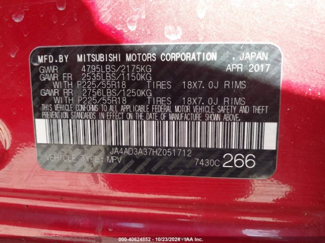 JA4AD3A37HZ051712 Mitsubishi Outlander Sel