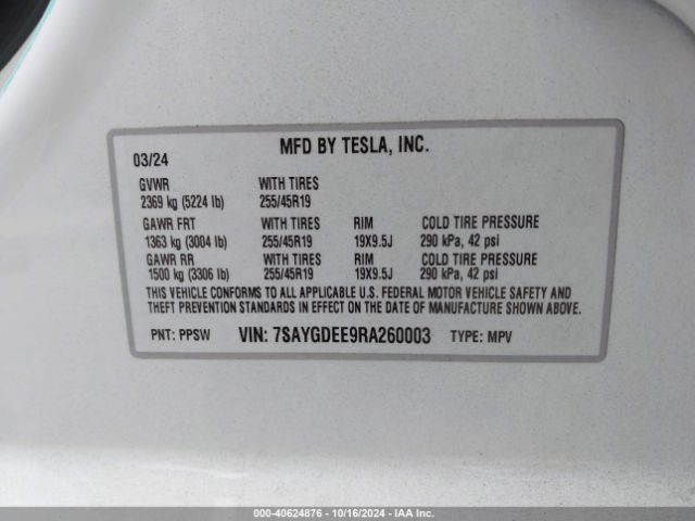 7SAYGDEE9RA260003 Tesla Model Y Long Range Dual Motor All-wheel Drive