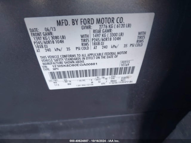 Ford EXPLORER XLT 2014 1FM5K8D80EGA00881 Image 9