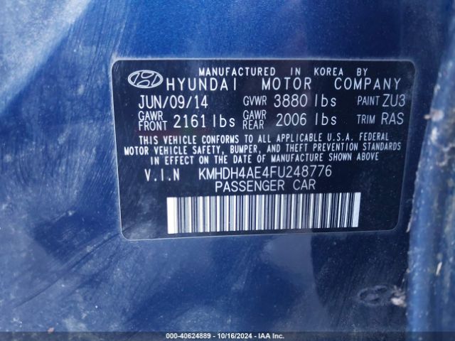 KMHDH4AE4FU248776 Hyundai ELANTRA SE