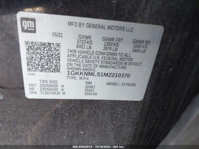 1GKKNMLS1MZ210370 GMC Acadia Fwd Slt