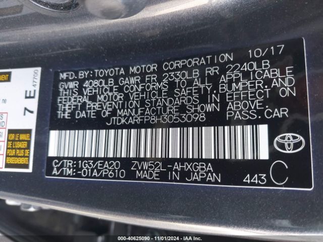 JTDKARFP8H3053098 Toyota Prius Prime Premium
