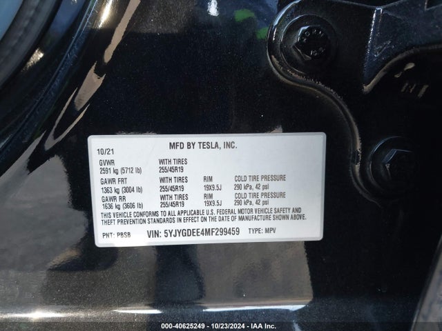 2021 TESLA MODEL Y 5YJYGDEE4MF299459 Photo 8