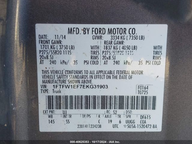 1FTFW1EF7EKG31903 Ford F-150 Stx