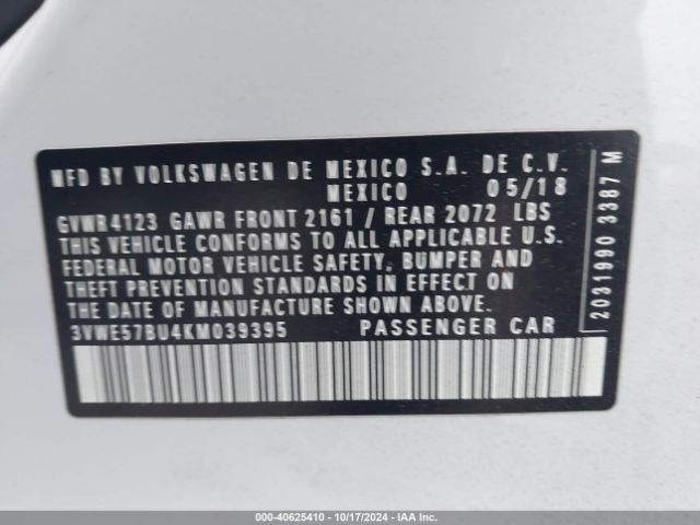 3VWE57BU4KM039395 Volkswagen Jetta 1.4t Sel