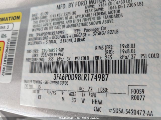 3FA6P0D98LR174987 Ford Fusion Titanium