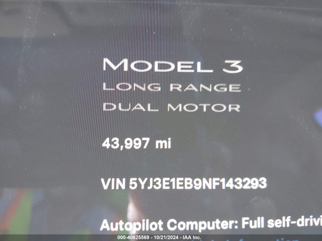 Tesla Model 3 Long Range Dual Motor All-wheel Drive 2022 5YJ3E1EB9NF143293 Image 14