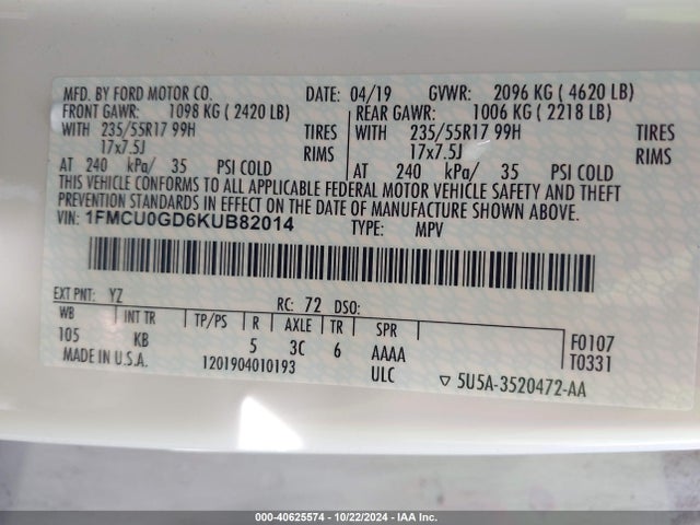 Ford ESCAPE SE 2019 1FMCU0GD6KUB82014 Image 9