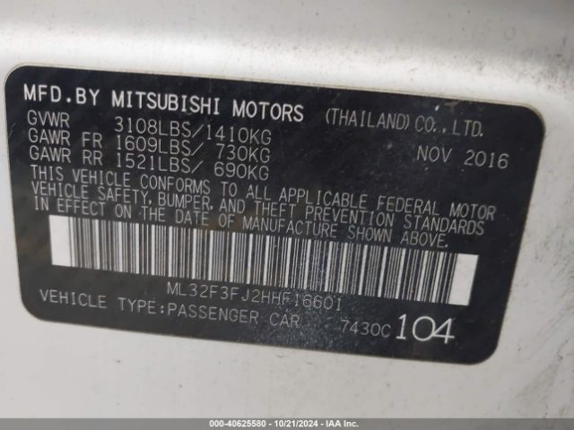 ML32F3FJ2HHF16601 Mitsubishi Mirage G4 Es