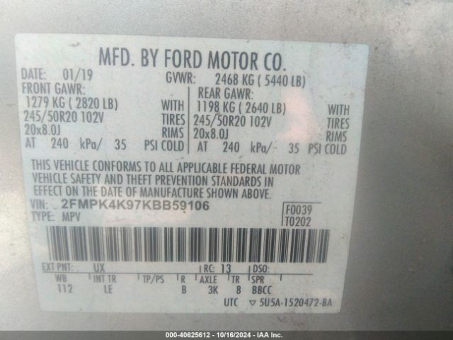 2FMPK4K97KBB59106 Ford Edge Titanium