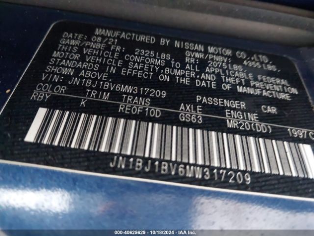 JN1BJ1BV6MW317209 Nissan Rogue Sport Sv Fwd Xtronic Cvt