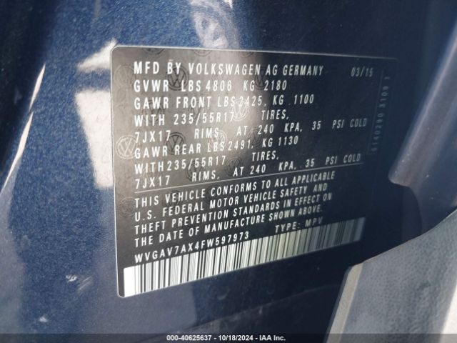 WVGAV7AX4FW597973 Volkswagen TIGUAN SE