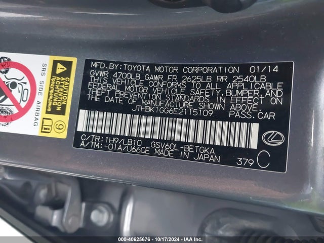 Lexus ES 350 2014 JTHBK1GG6E2115109 Image 9