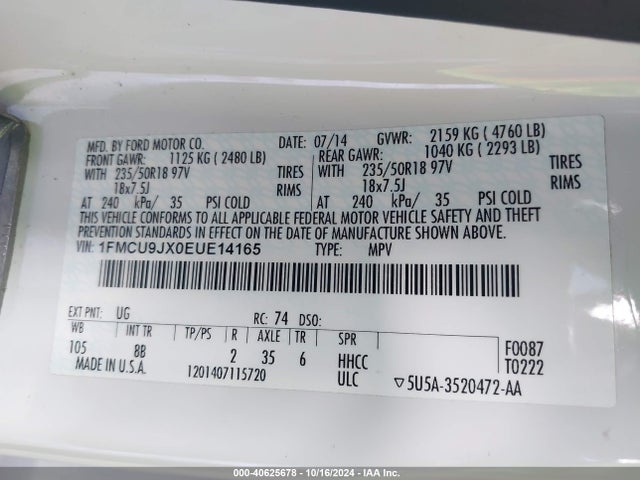 Ford Escape Titanium 2014 1FMCU9JX0EUE14165 Image 9