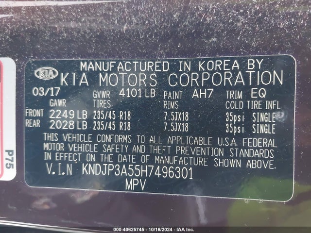 KIA SOUL + 2017 KNDJP3A55H7496301 Image 9
