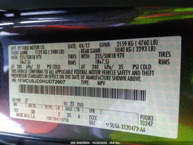 1FMCU9JD0HUD72607 Ford Escape Titanium