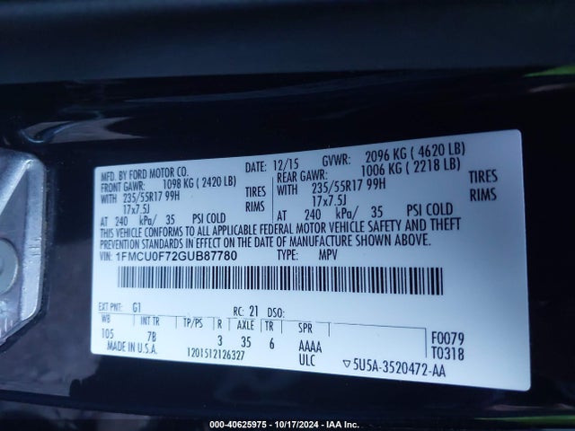 Ford ESCAPE S 2016 1FMCU0F72GUB87780 Image 9
