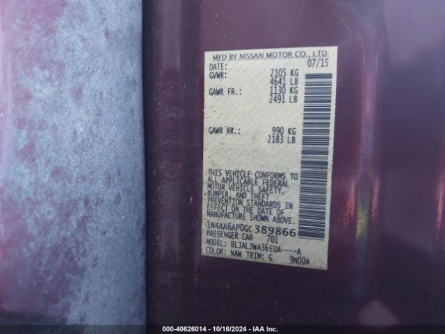 1N4AA6AP0GC389866 Nissan Maxima 3.5 Sv