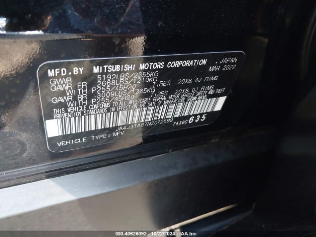 2022 MITSUBISHI OUTLANDER JA4J3TA87NZ072599 Photo 8
