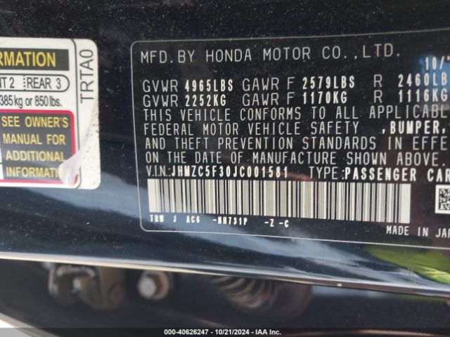 JHMZC5F30JC001581 Honda Clarity Plug-in Hybrid Touring