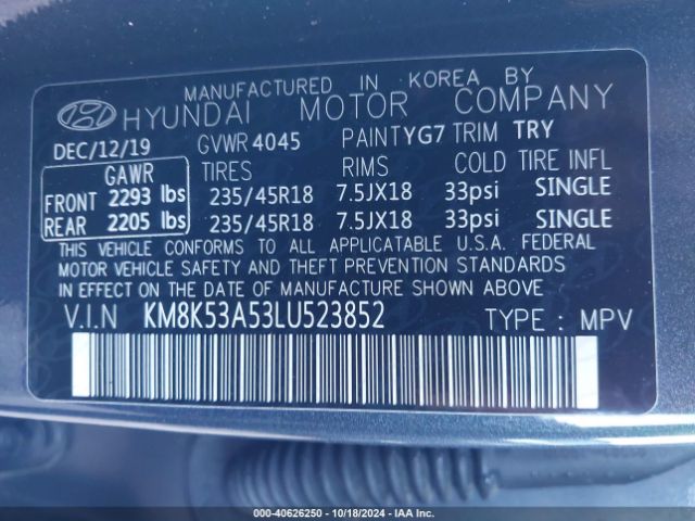 KM8K53A53LU523852 Hyundai Kona Ultimate