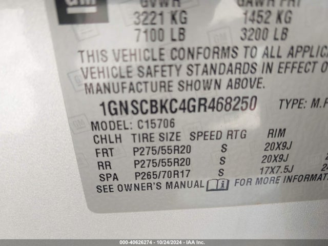 Chevrolet Tahoe Lt 2016 1GNSCBKC4GR468250 Image 9