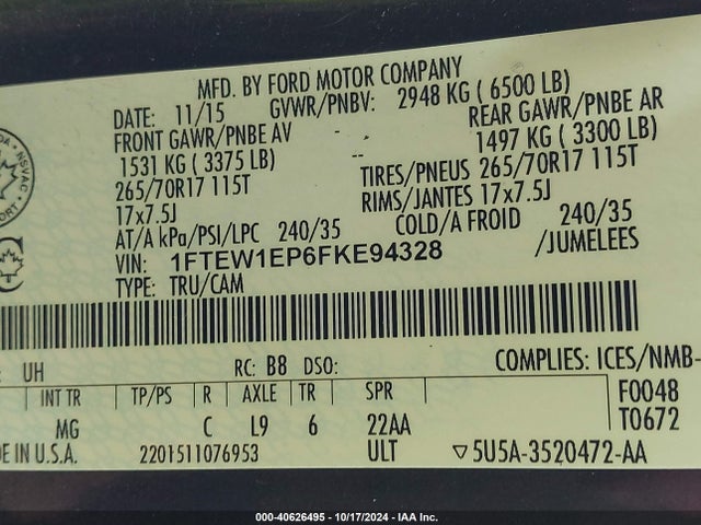 Ford F-150 Xlt 2015 1FTEW1EP6FKE94328 Image 9