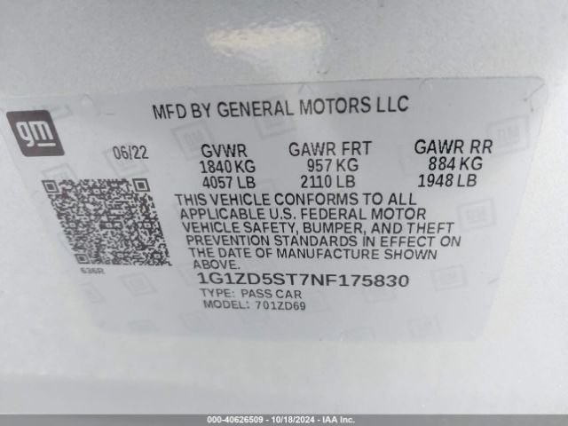 1G1ZD5ST7NF175830 Chevrolet Malibu Fwd Lt