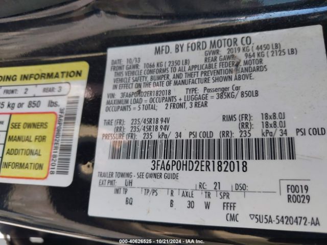 3FA6P0HD2ER182018 Ford FUSION SE
