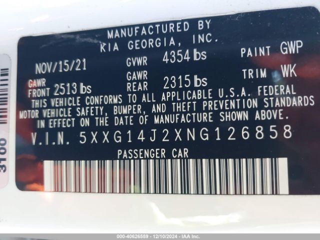 5XXG14J2XNG126858 KIA K5 LXS