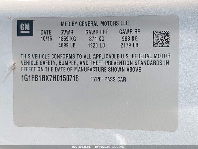 Chevrolet Camaro 1lt 2017 1G1FB1RX7H0150718 Image 9